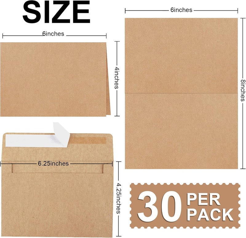 Joyberg Blank Cards and Envelopes 4x6, 30 Pack Brown Invitation Cardstock with Envelopes, Thank you Blank Greeting Cards and Envelopes, for All Occasions DIY, Print custom (60 Pcs) - Image 2